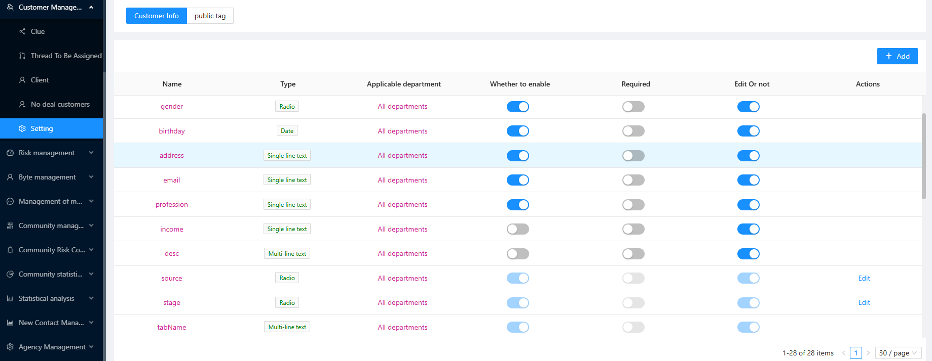 Customer Field Configuration